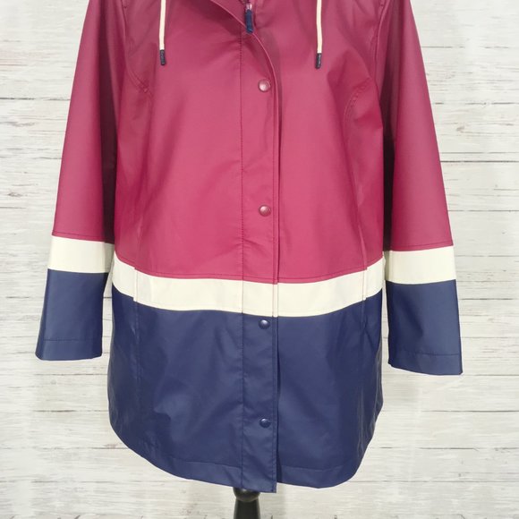 Talbots ~ Water Resistant Rain Full Zip Hooded Coat Jacket 1 Plus Petite - Picture 3 of 13